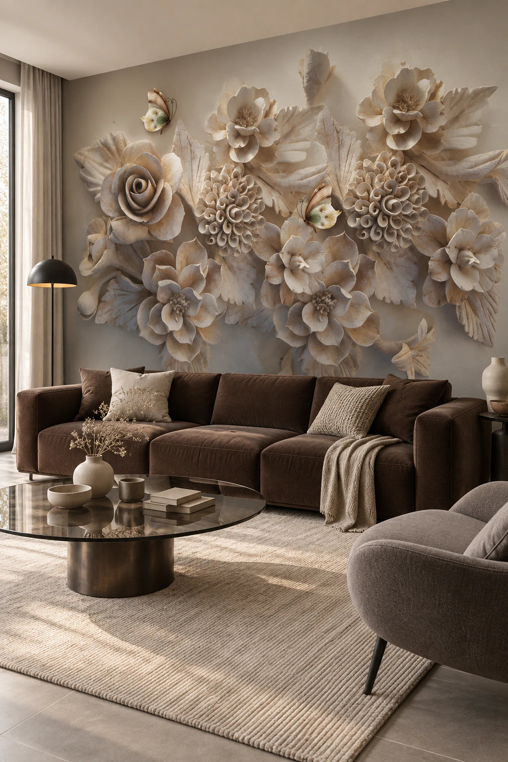 Papier peint panoramique rose 3D - Salon, Cuisine