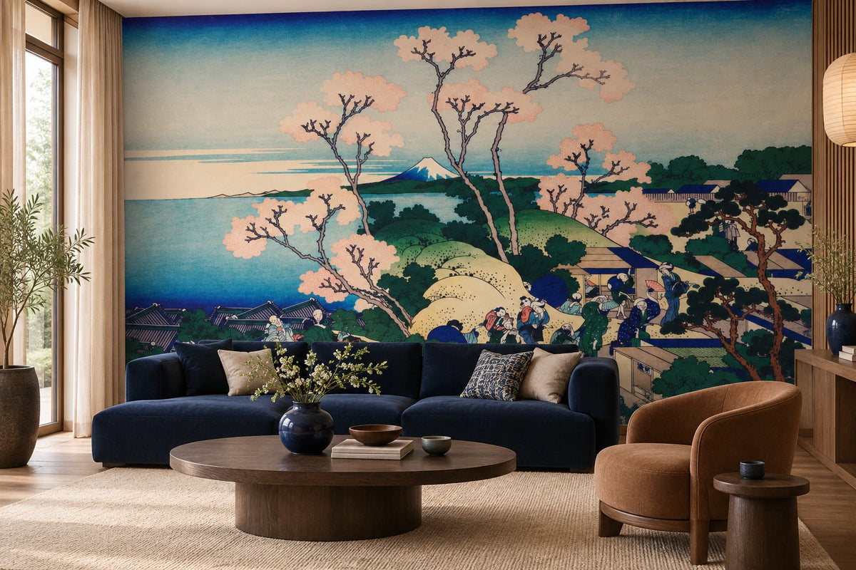 Papier peint panoramique peinture paysage japonisant - Salon, Cuisine