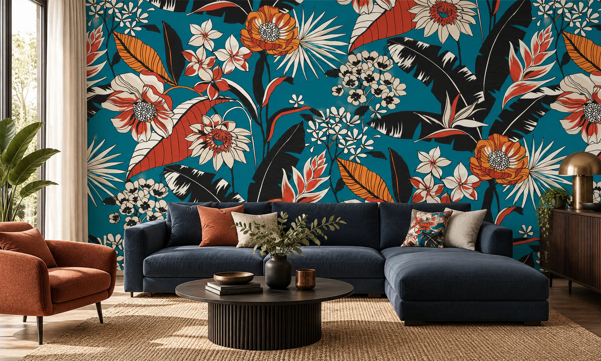 Papier peint panoramique illustration florale colorée - Salon, Cuisine