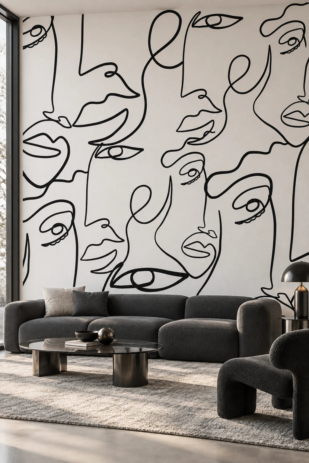 Papier peint panoramique dessin visage abstrait - Salon, Cuisine