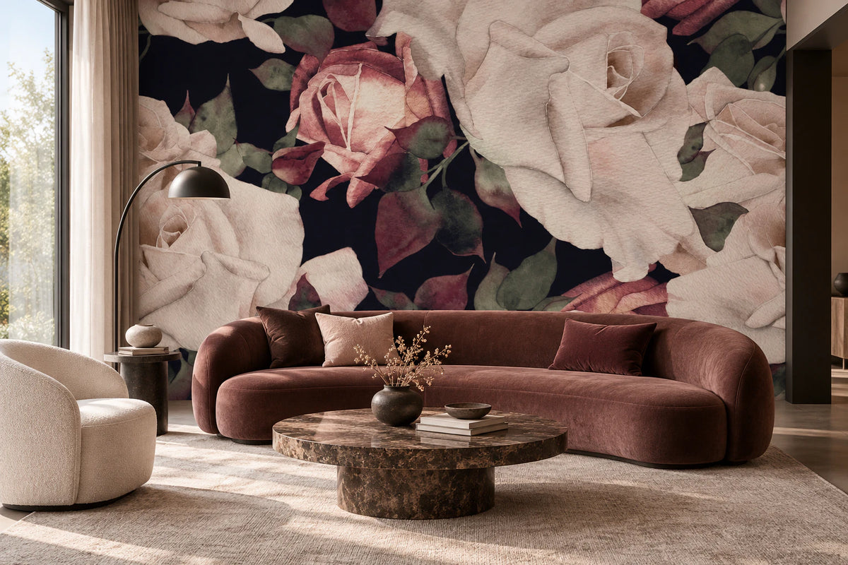 Papier peint XXL grandes roses blanches - Salon, Cuisine