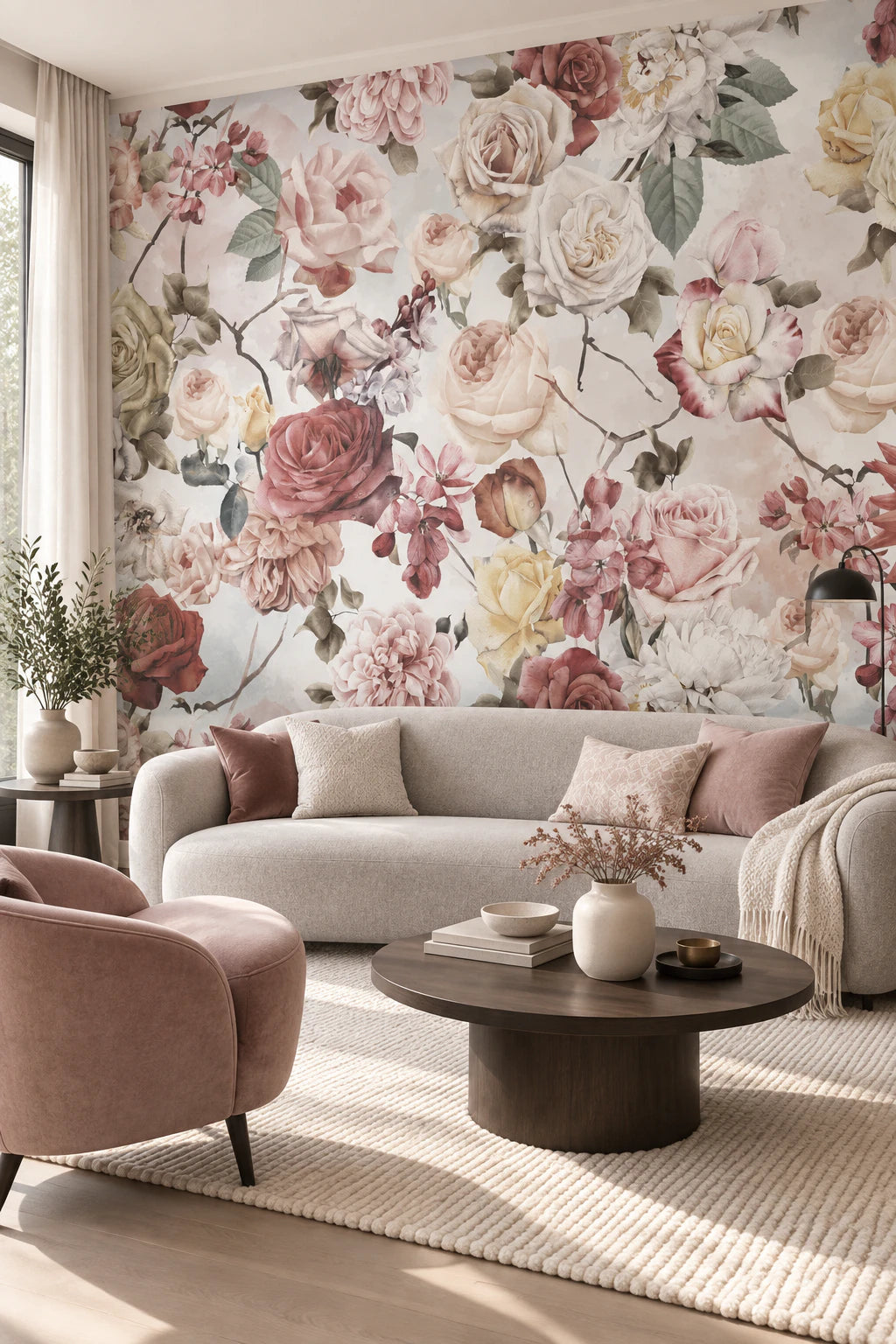 Papier peint rose vintage - Salon, Cuisine