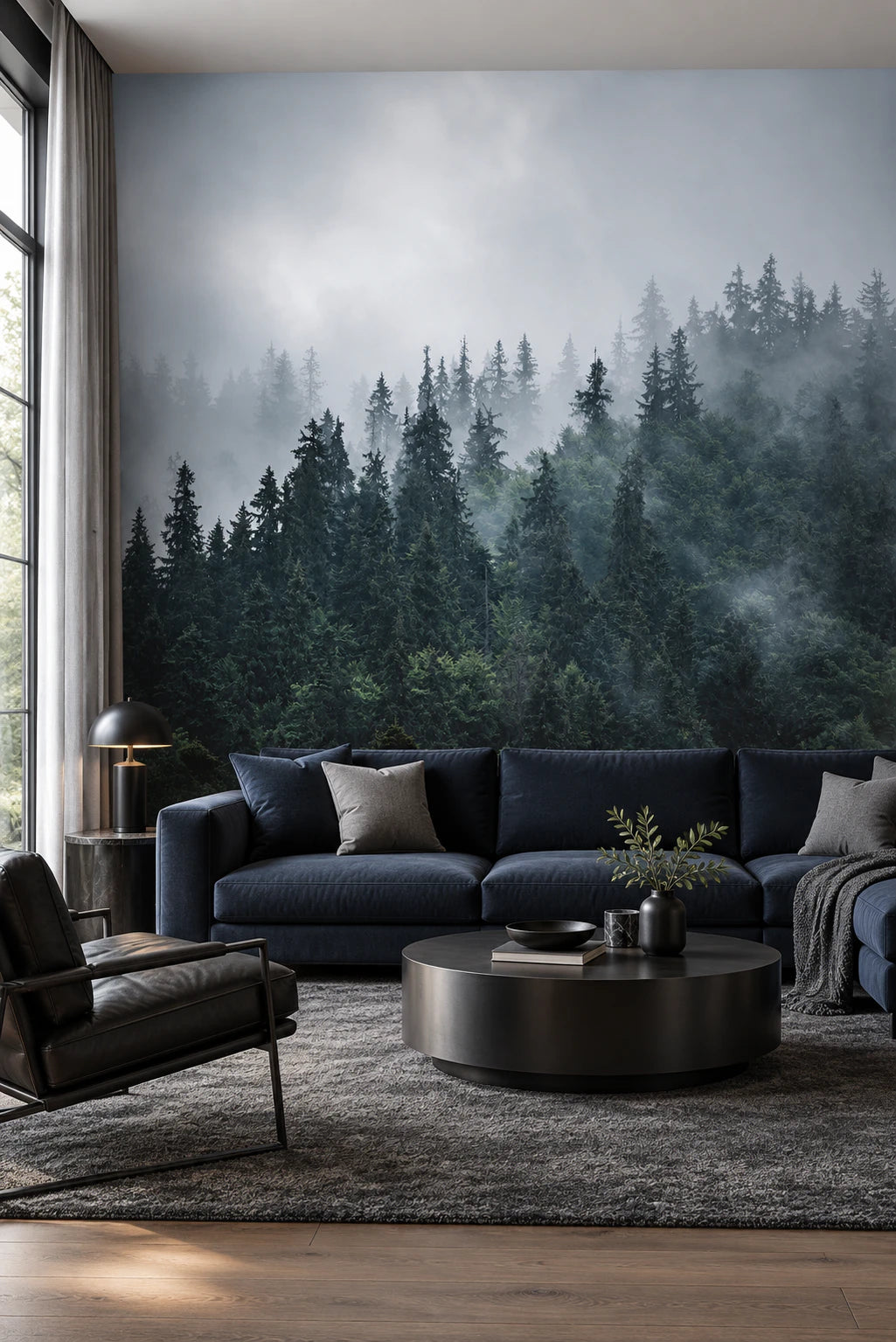 Papier peint panoramique forêt de sapin sous la brume - Salon, Cuisine
