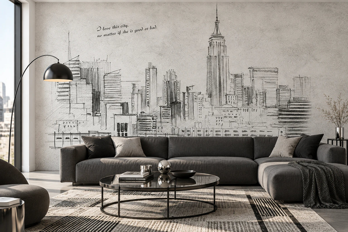 Papier peint panoramique esquisse paysage New-York - Salon, Cuisine