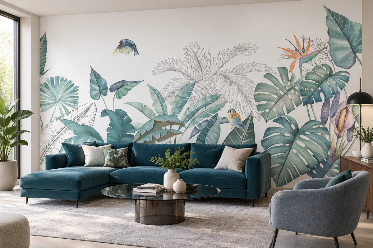 Fresque murale végétation tropicale - Salon, Cuisine
