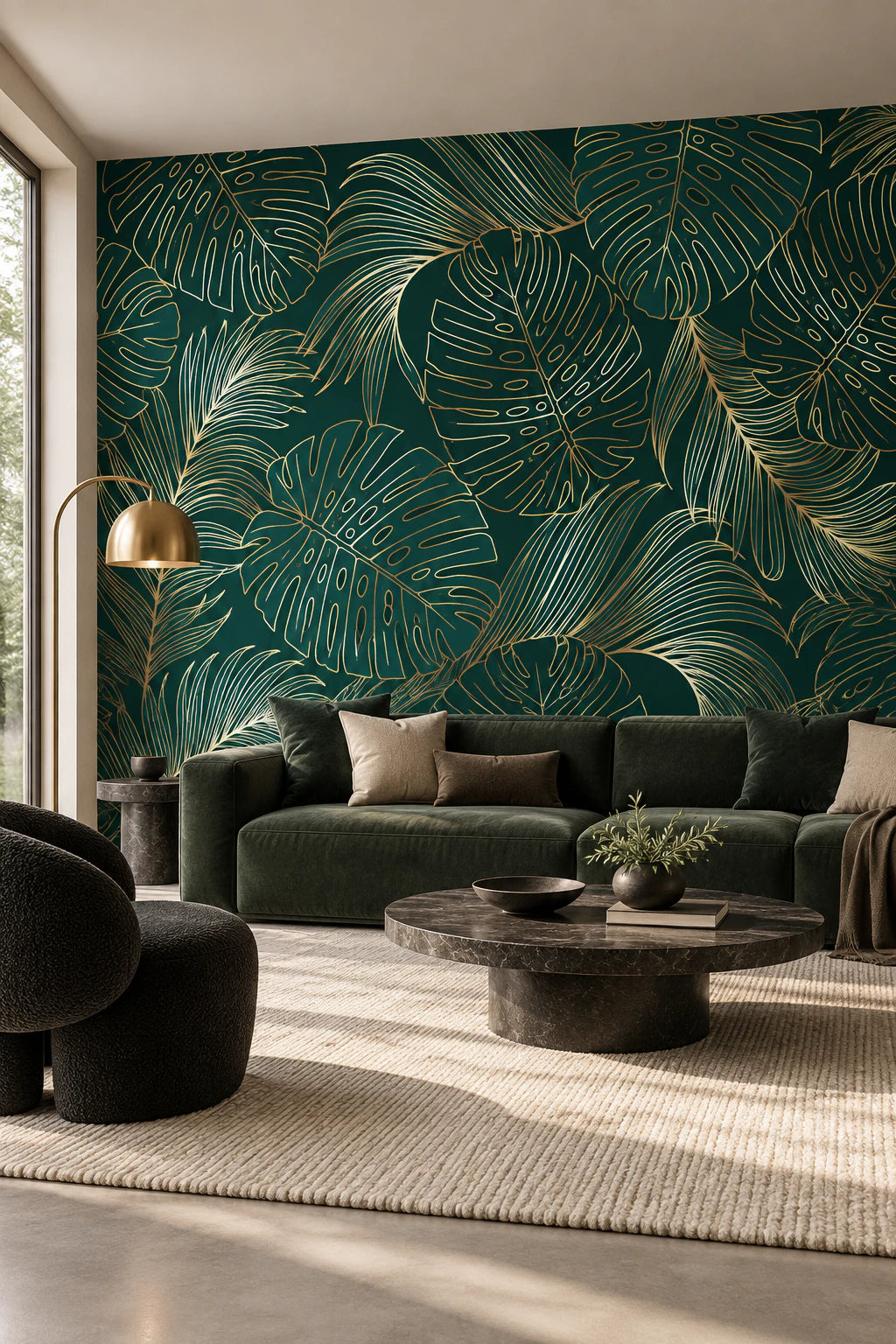 Papier peint panoramique feuille de palmier et monstera - Salon, Cuisine