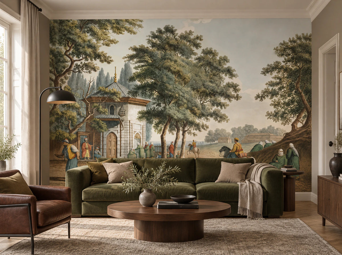 Papier peint panoramique paysage vintage - Salon, Cuisine