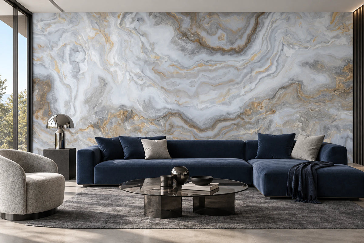 Papier peint marbre gris - Salon, Cuisine