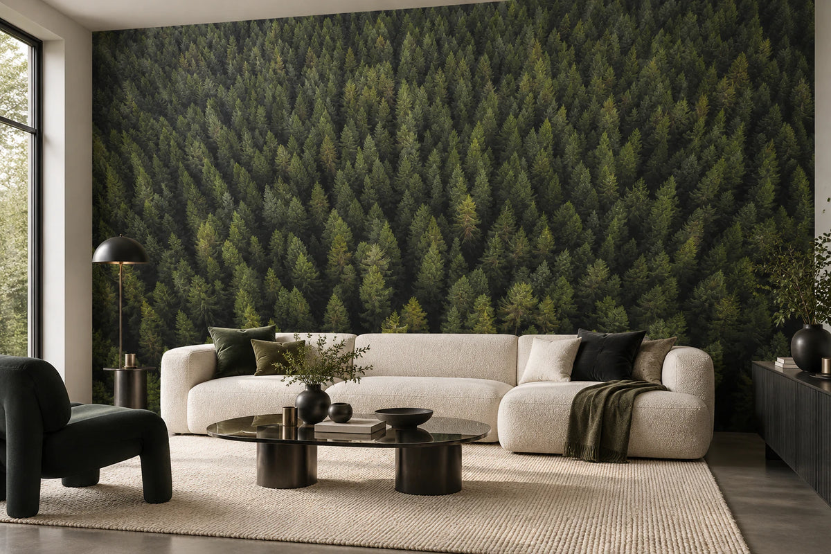 Papier peint panoramique forêt alpine vue du ciel - Salon, Cuisine
