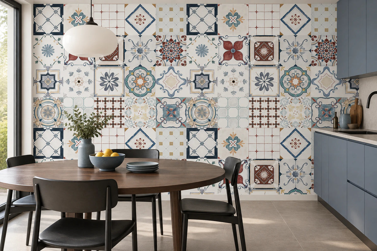Papier peint trompe l’œil crédence carrelage - Salon, Cuisine