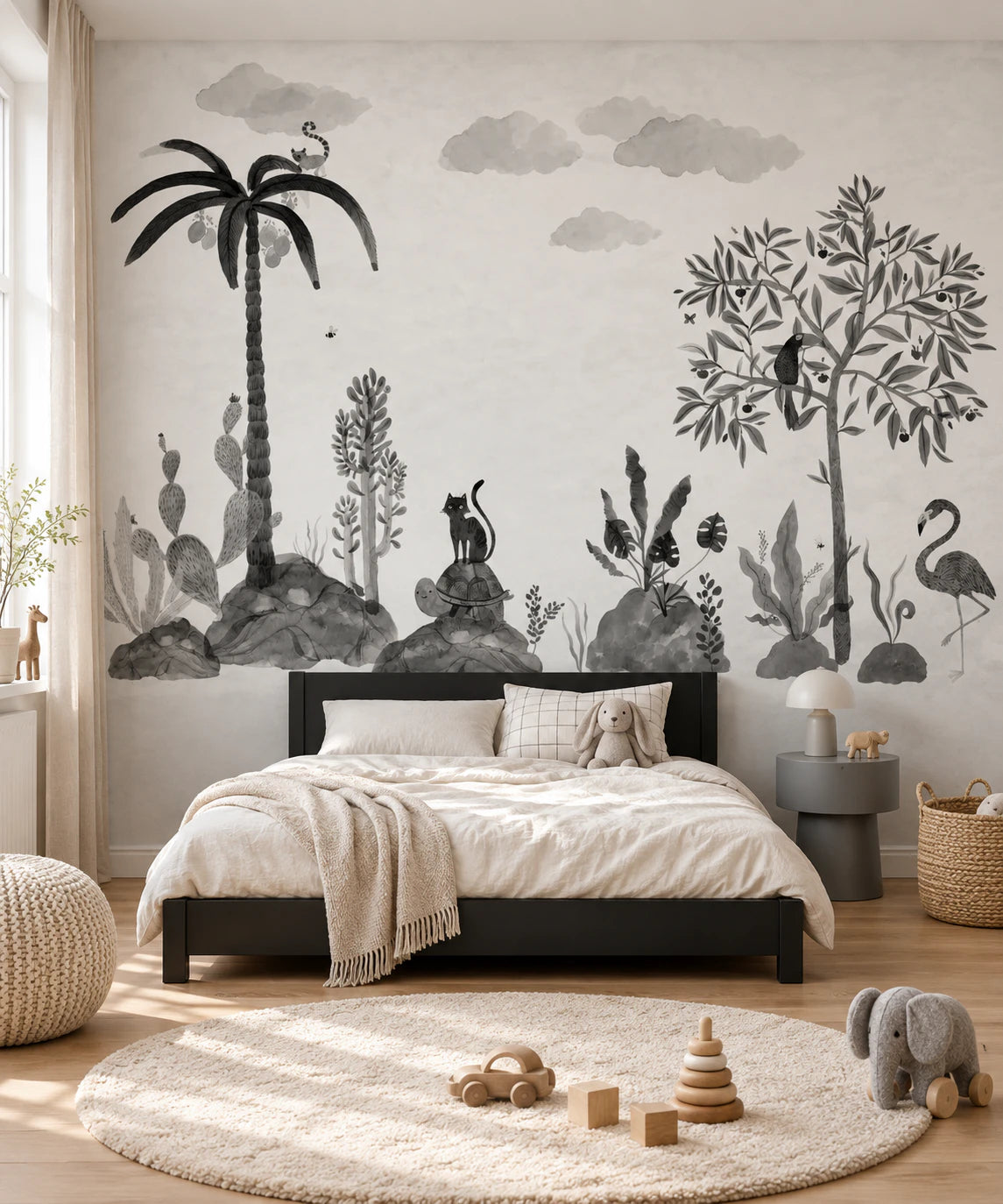 Papier peint cocotier noir et blanc - Chambre Enfant