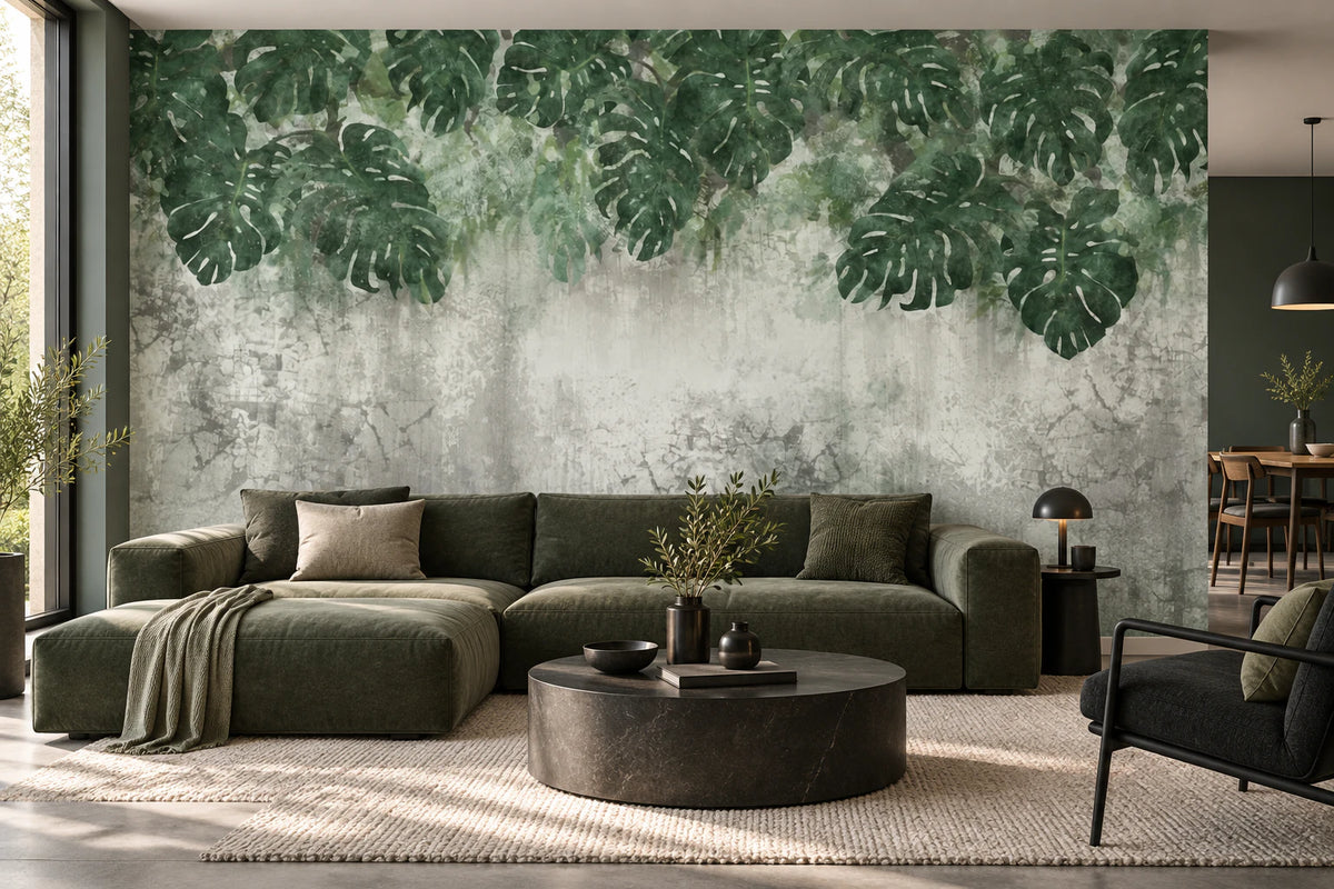 Papier peint panoramique feuille de monstera - Salon, Cuisine