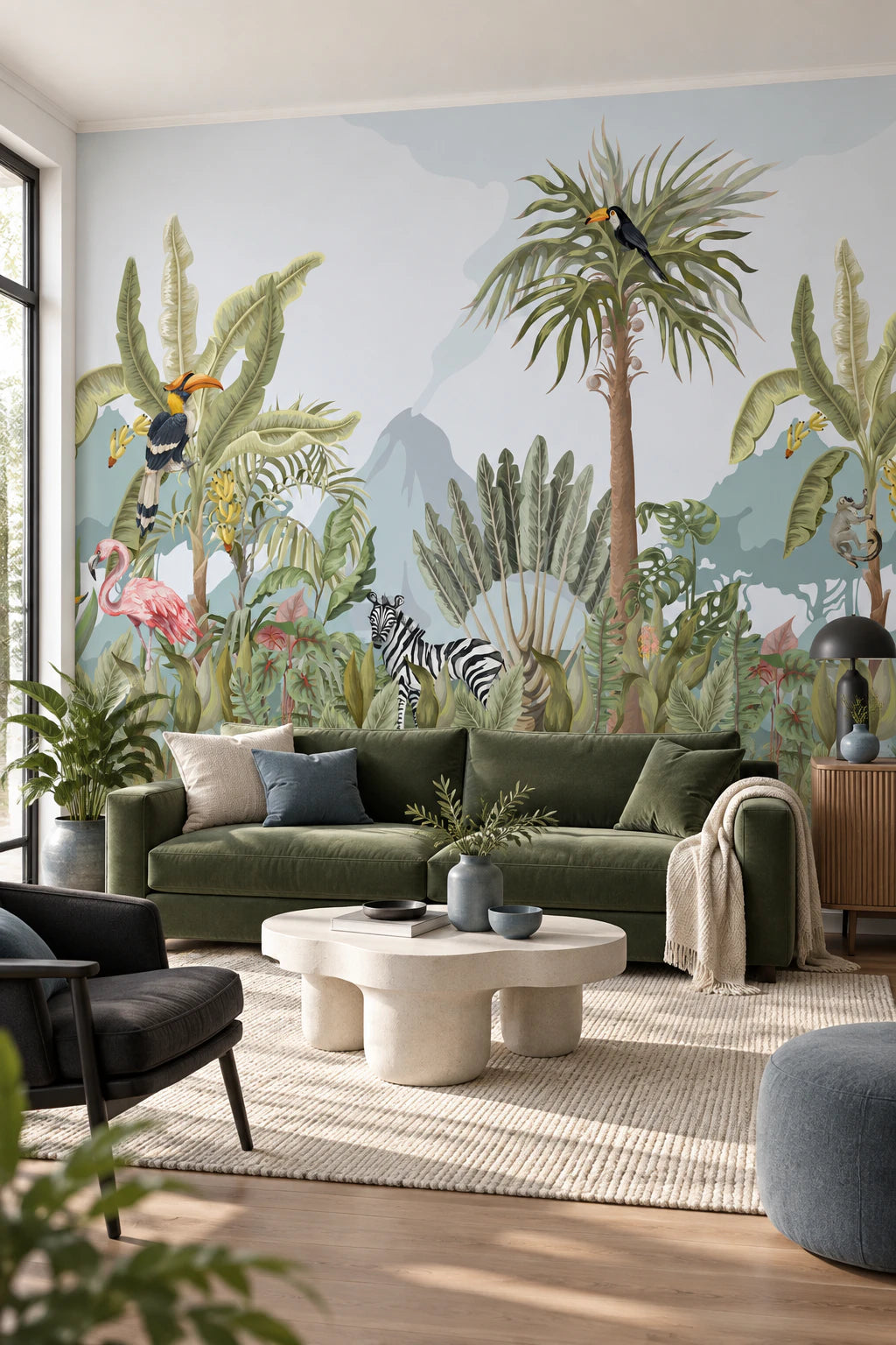 Papier peint panoramique zèbre dans la jungle - Salon, Cuisine