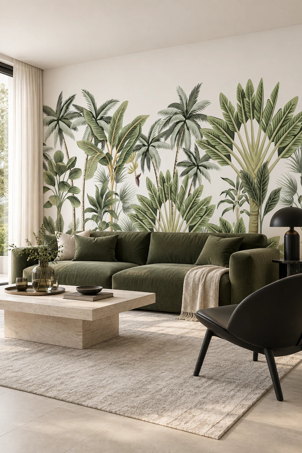 Papier peint panoramique jungle tropicale tendance - Salon, Cuisine