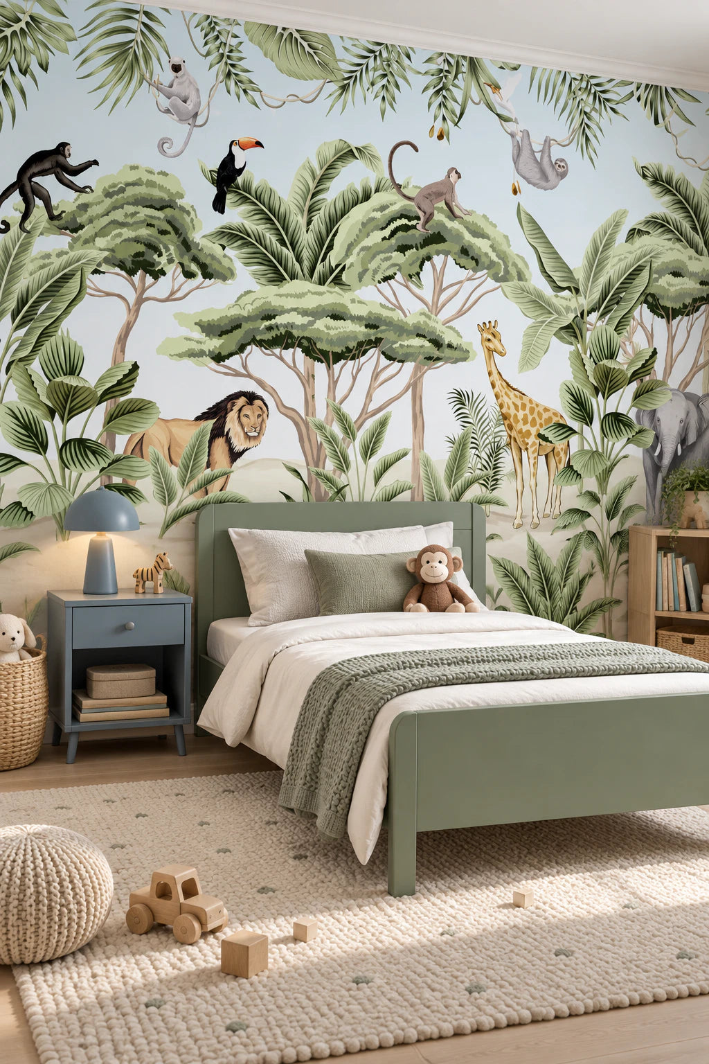 Papier peint panoramique paysage tropical et animaux exotiques - Chambre Enfant