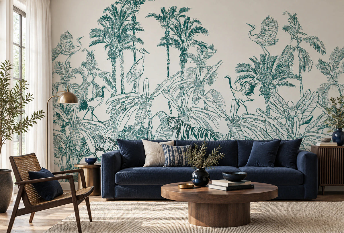 Papier peint panoramique tropical graphique - Salon, Cuisine