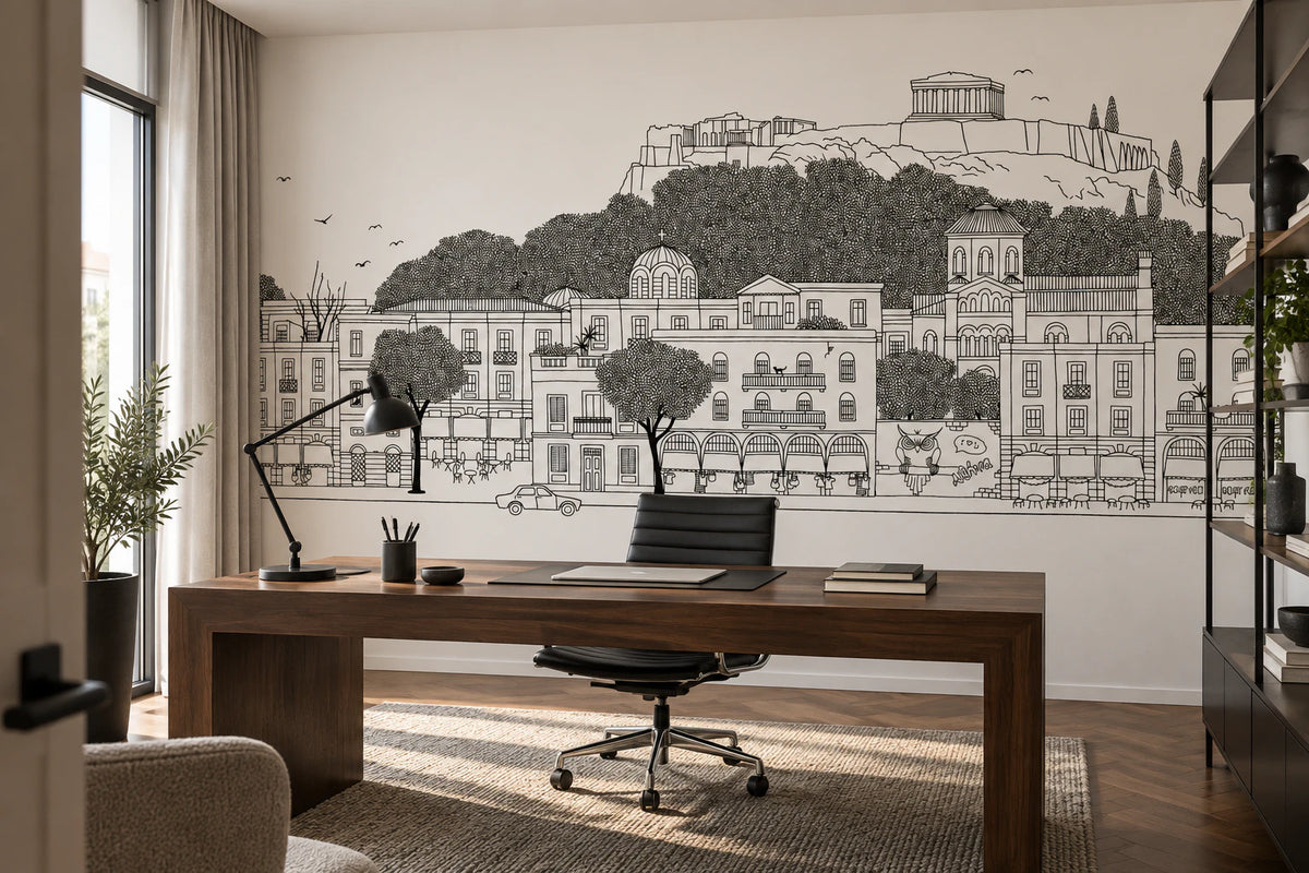 Papier peint Athènes noir et blanc - Bureau