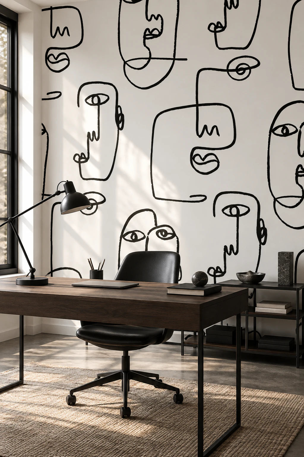 Papier peint panoramique peinture visage abstrait - Bureau
