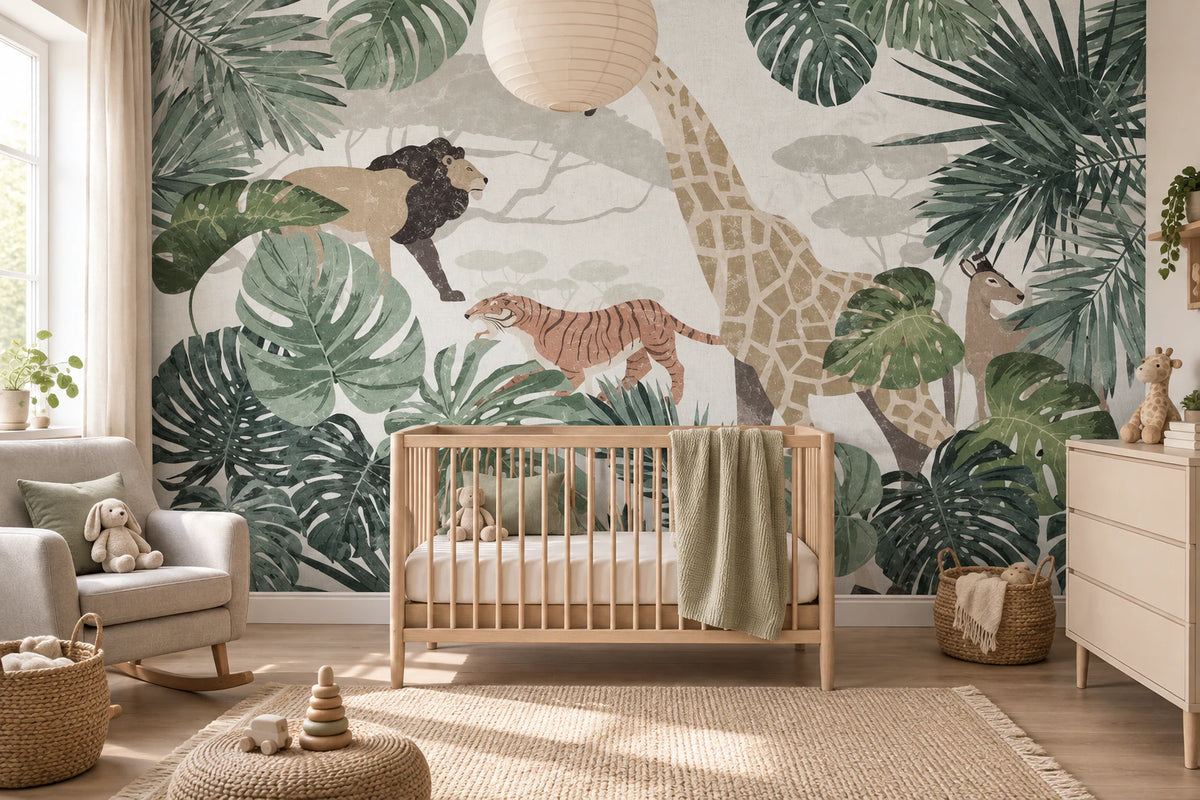 Papier peint Lion, girafe & Cie - Chambre Bébé
