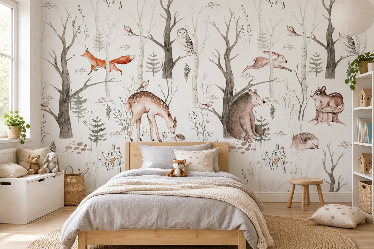 Papier peint Biche, Ours, Lapin - Chambre Enfant