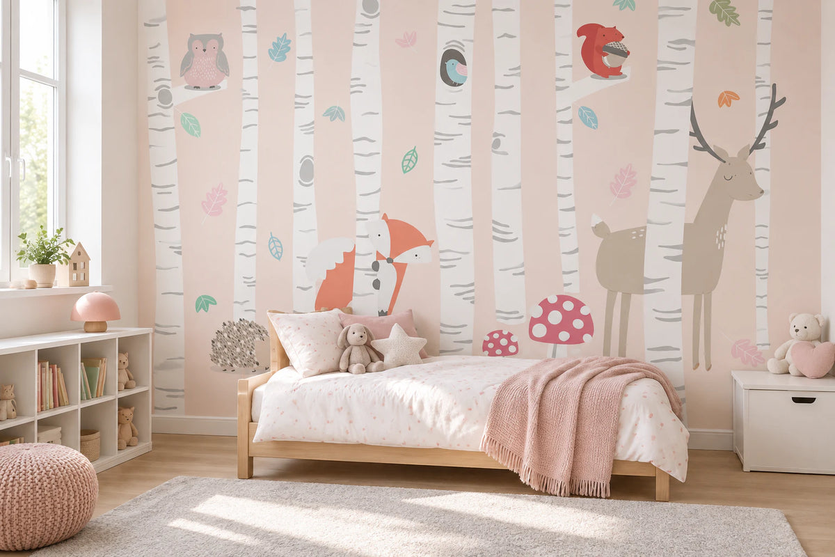 Papier peint biche & animaux de la forêt - Chambre Enfant