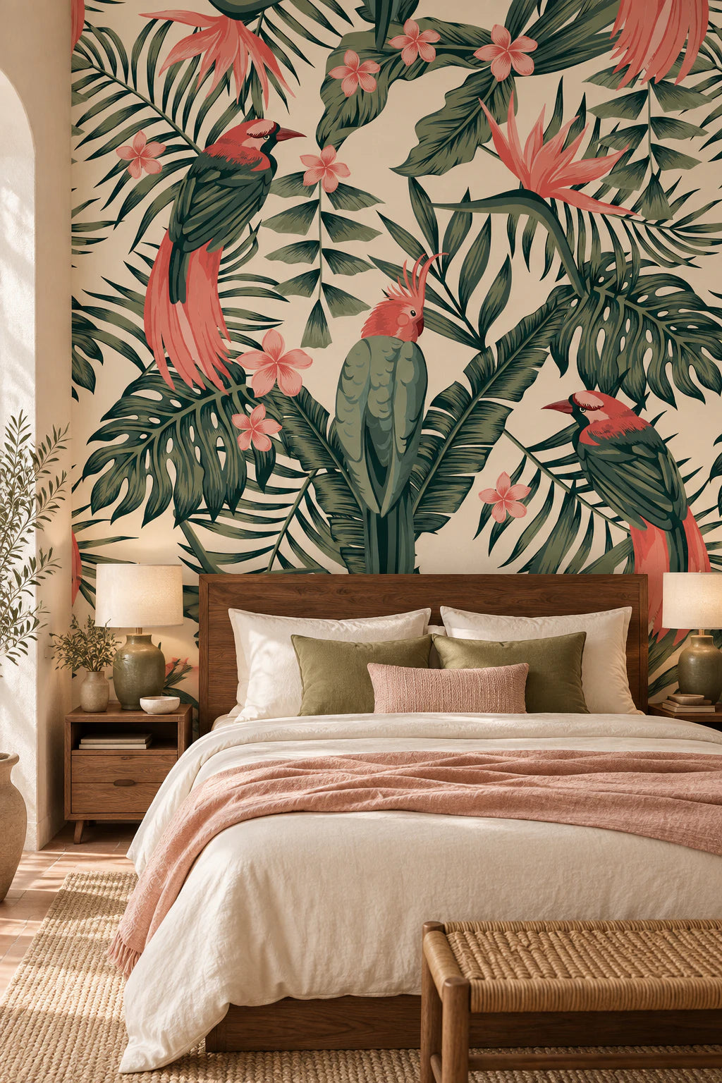 Papier peint panoramique oiseaux de paradis et perroquets - Chambre Parentale