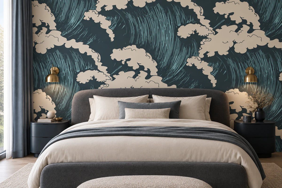 Papier peint répétition de vagues - Chambre Parentale