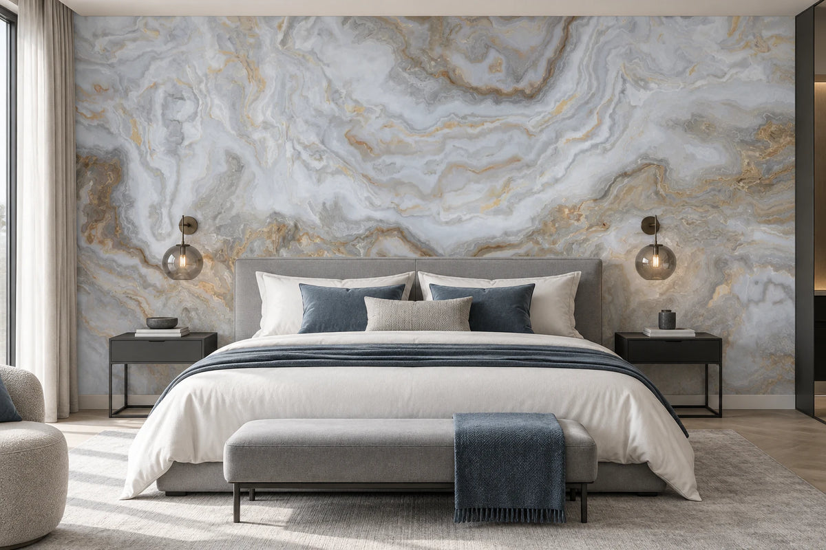 Papier peint marbre gris - Chambre Parentale