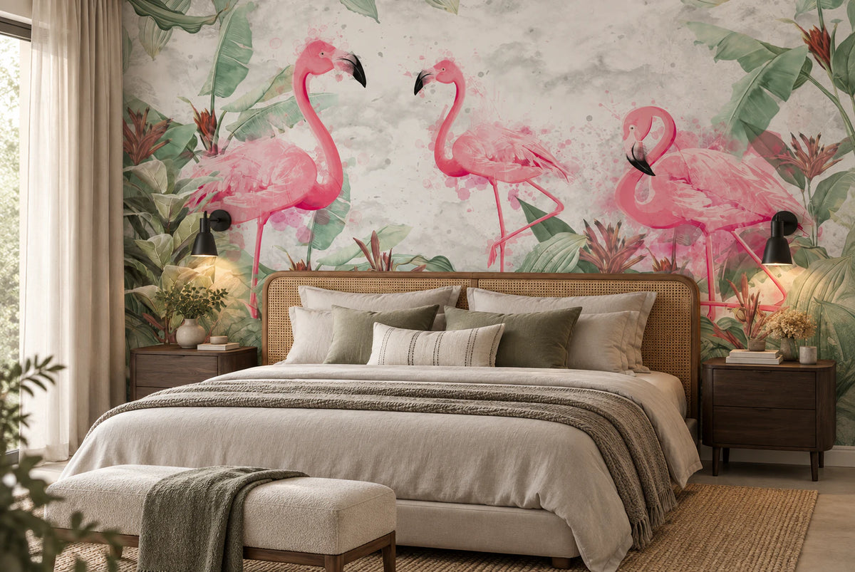 Tapisserie murale flamant rose - Chambre Parentale