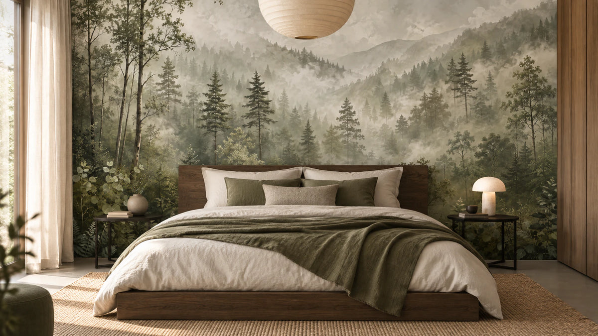 Papier peint panoramique Forêt des Brumes - Chambre Parentale
