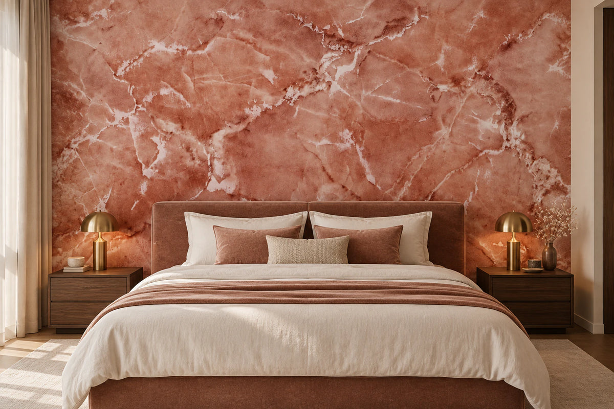 Papier peint panoramique trompe l’œil granit rose - Chambre Parentale