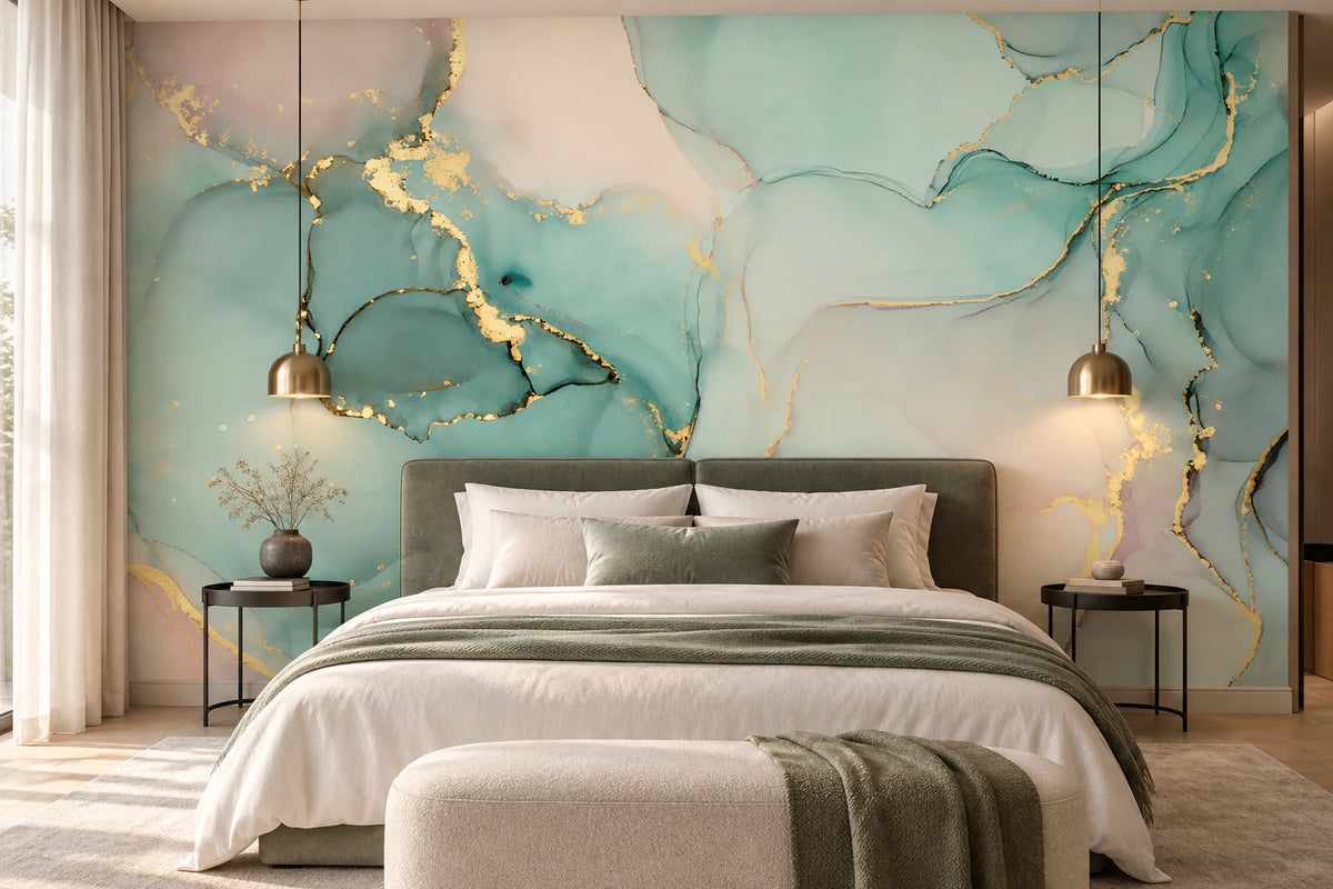 Papier peint effet résine bleue - Chambre Parentale