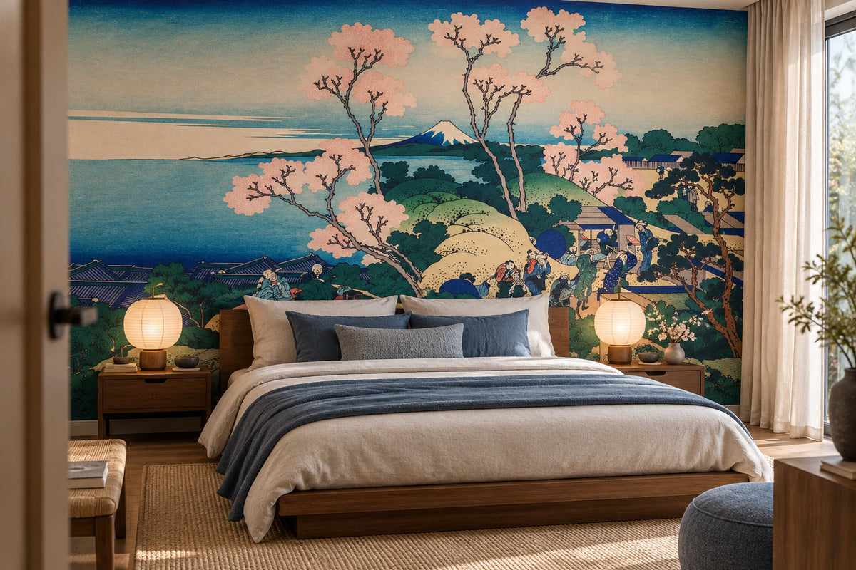 Papier peint panoramique peinture paysage japonisant - Chambre Parentale