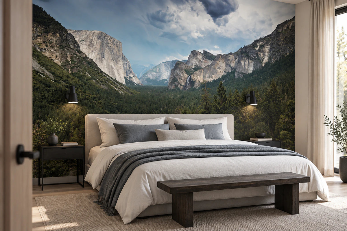Papier peint panoramique forêt alpine - Chambre Parentale