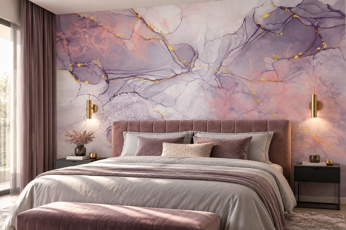 Papier peint résine marbre rose - Chambre Parentale