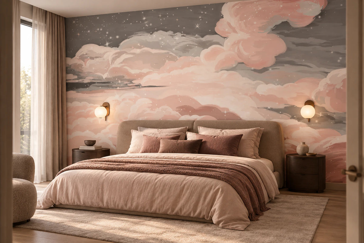 Papier peint nuage rose - Chambre Parentale