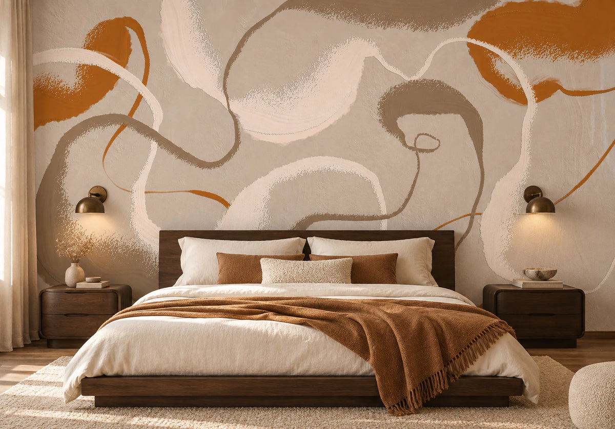 Sillage - Papier peint abstrait beige et terracotta - Chambre Parentale