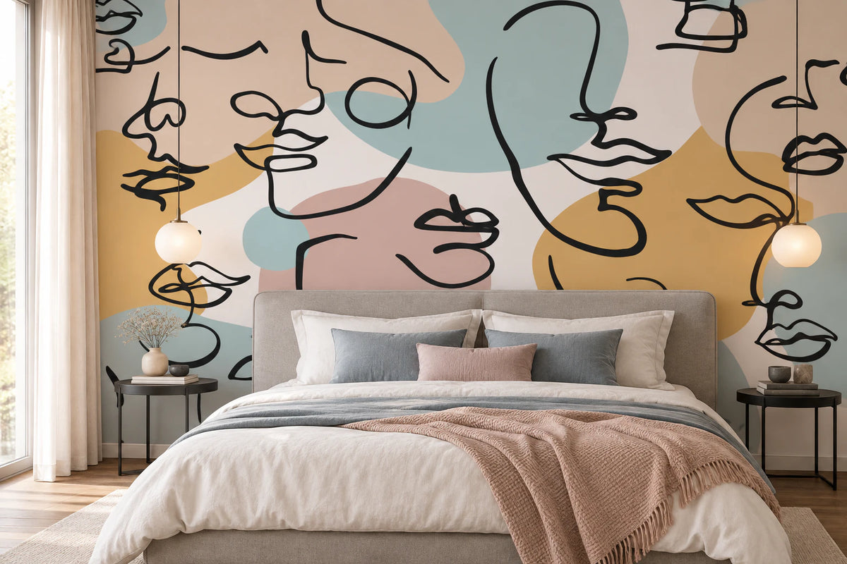 Papier peint panoramique peinture visage abstrait - Chambre Parentale