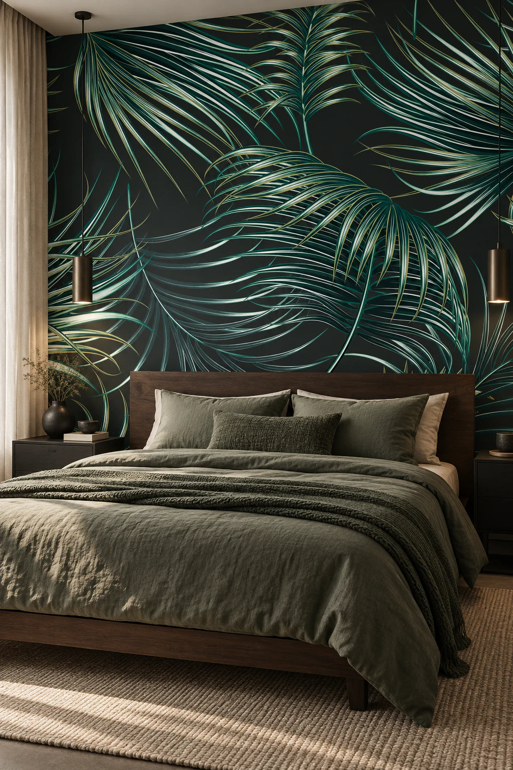 Papier peint panoramique feuille Areca - Chambre Parentale