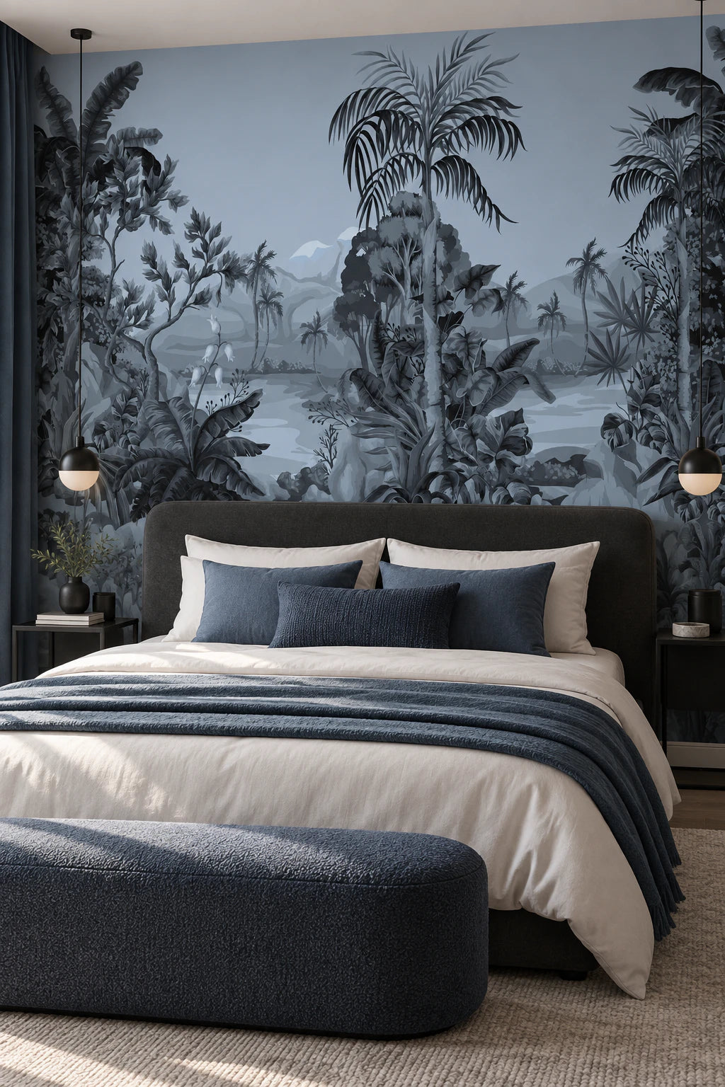 Papier peint panoramique forêt tropicale bleue - Chambre Parentale