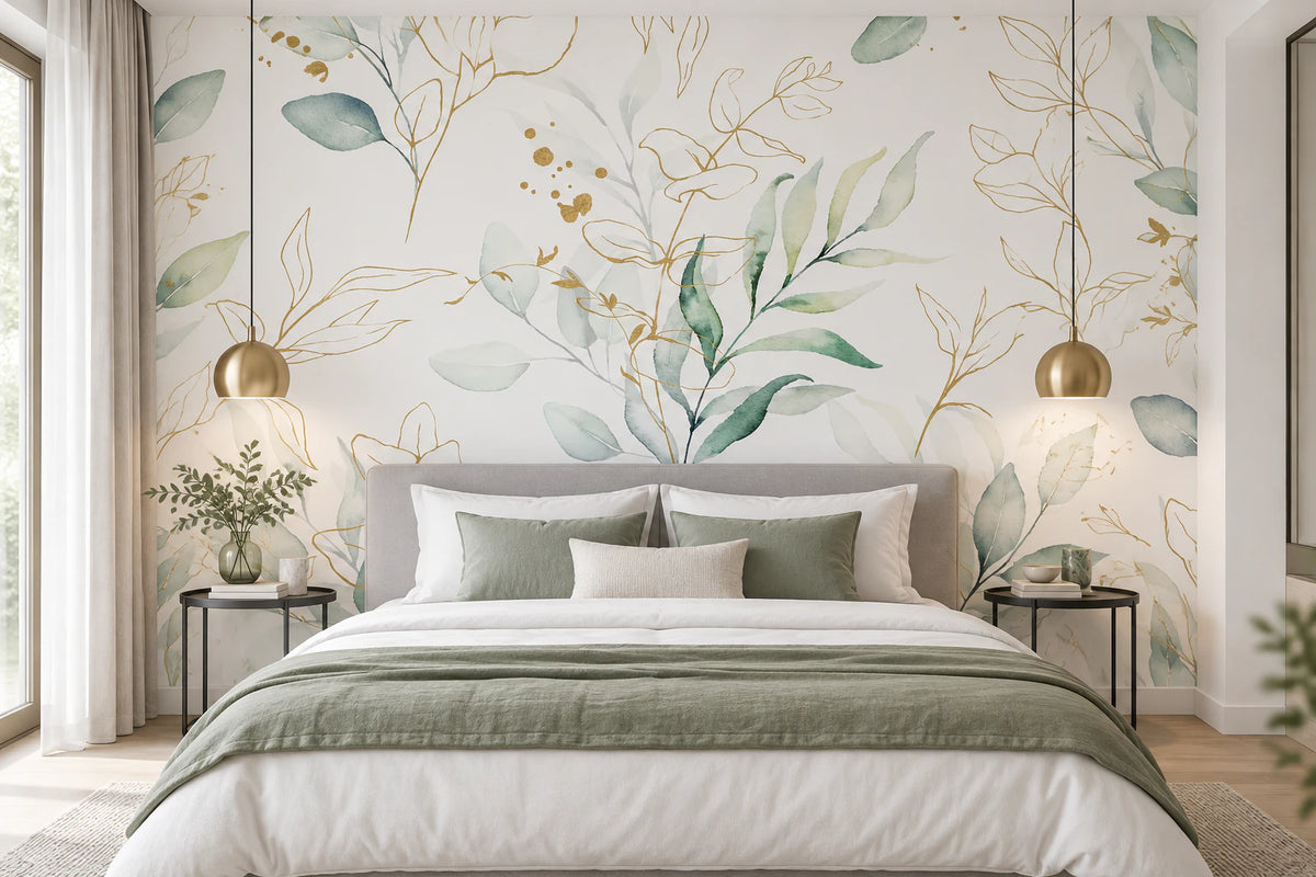 Papier peint illustration feuille d'eucalyptus - Chambre Parentale