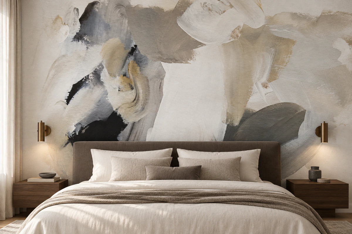 Papier peint panoramique peinture abstraite beige - Chambre Parentale