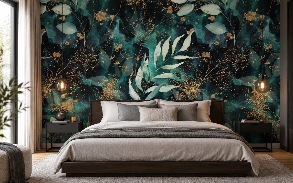 Papier peint végétation bleue - Chambre Parentale