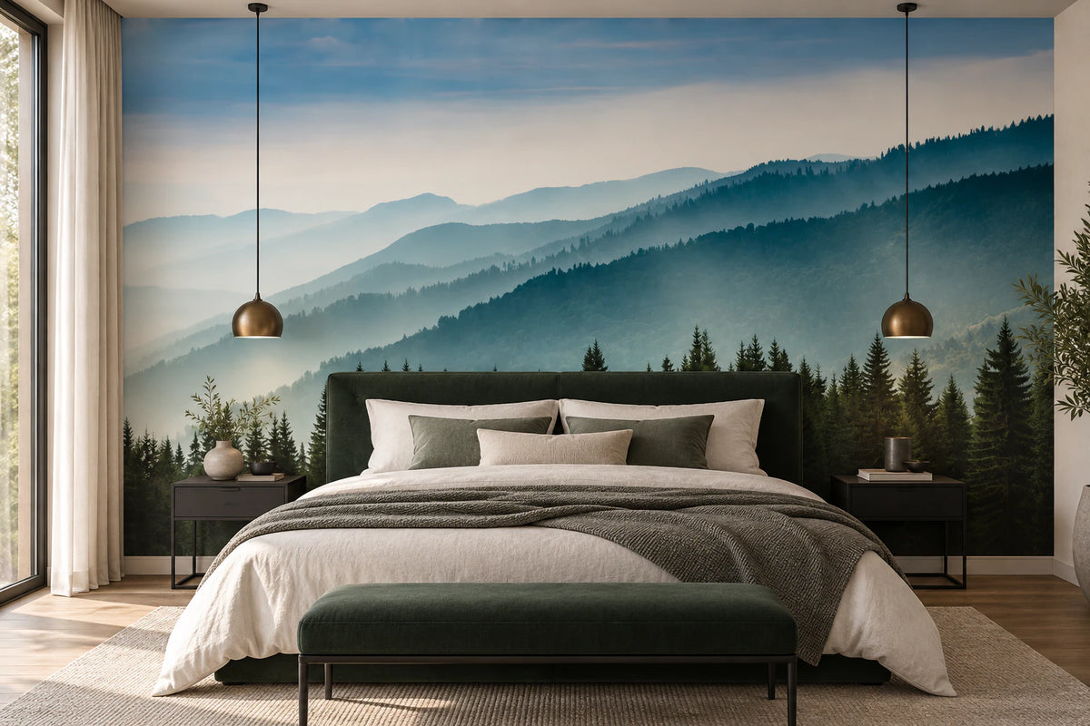 Papier peint panoramique montagne sous la brume - Chambre Parentale