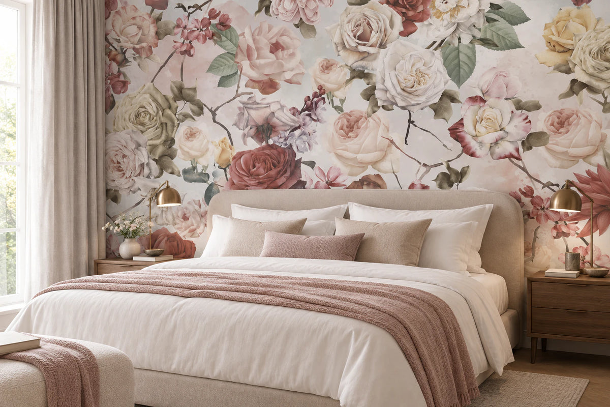 Papier peint rose vintage - Chambre Parentale