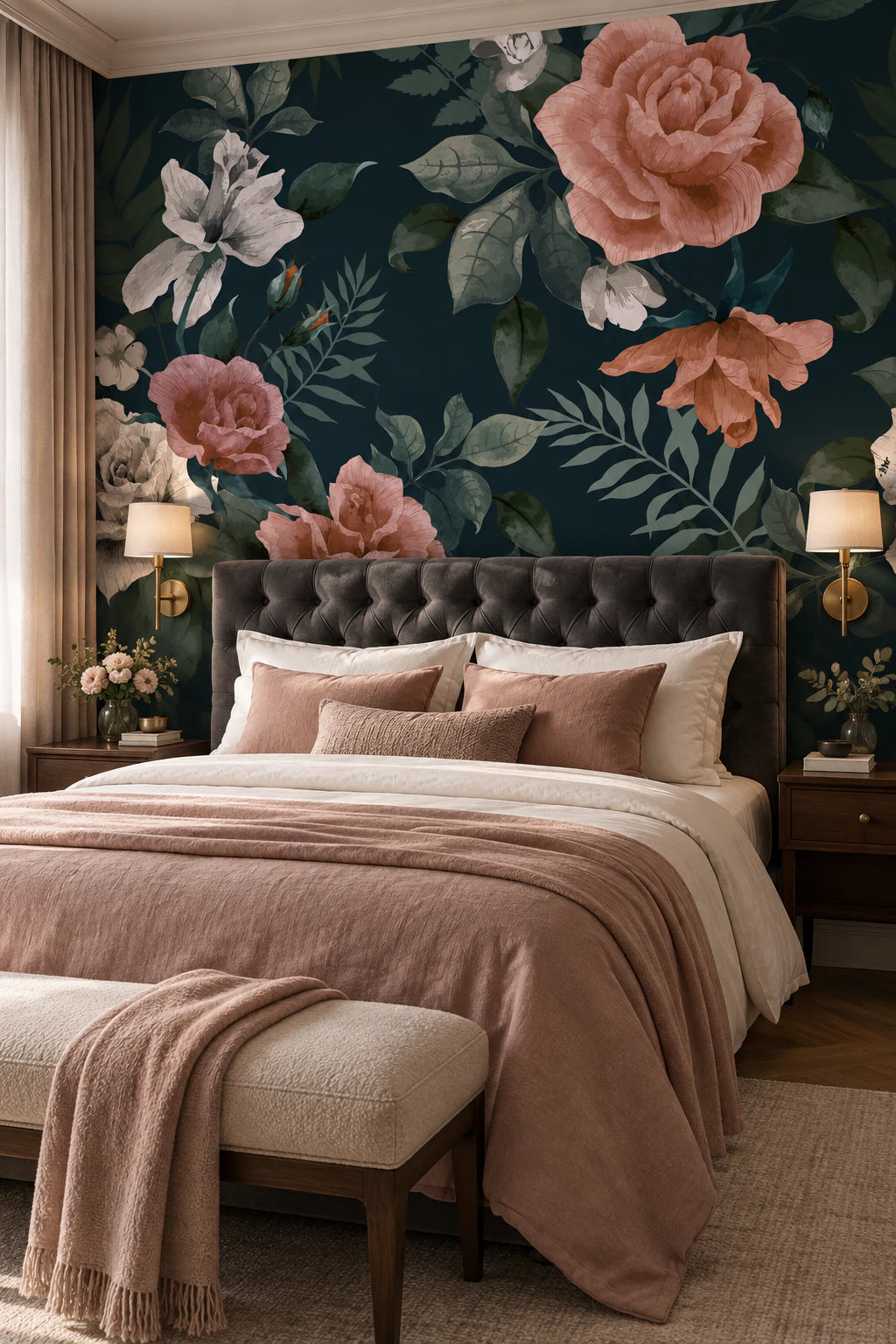 Papier peint panoramique rose - Chambre Parentale