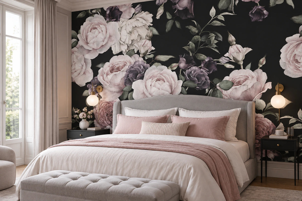 Fresque Murale grandes roses - Chambre Parentale