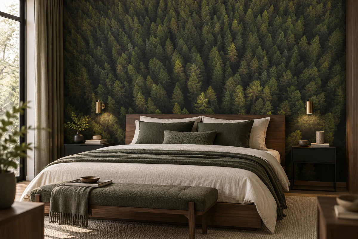 Papier peint panoramique forêt alpine vue du ciel - Chambre Parentale