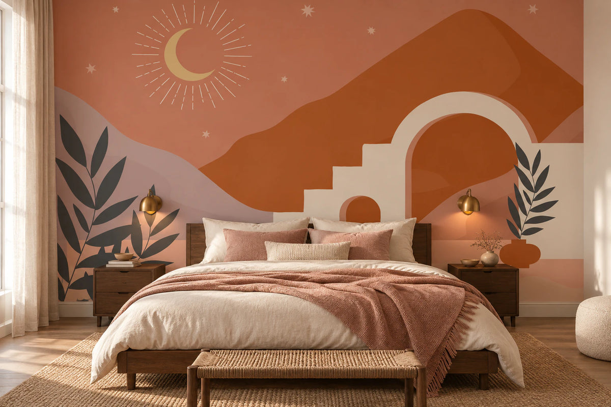 Papier peint panoramique illustration désert au clair de lune - Chambre Parentale