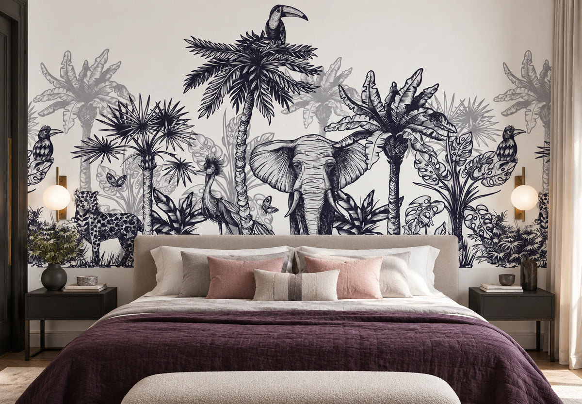 Papier peint panoramique éléphant, toucan et Cie - Chambre Parentale
